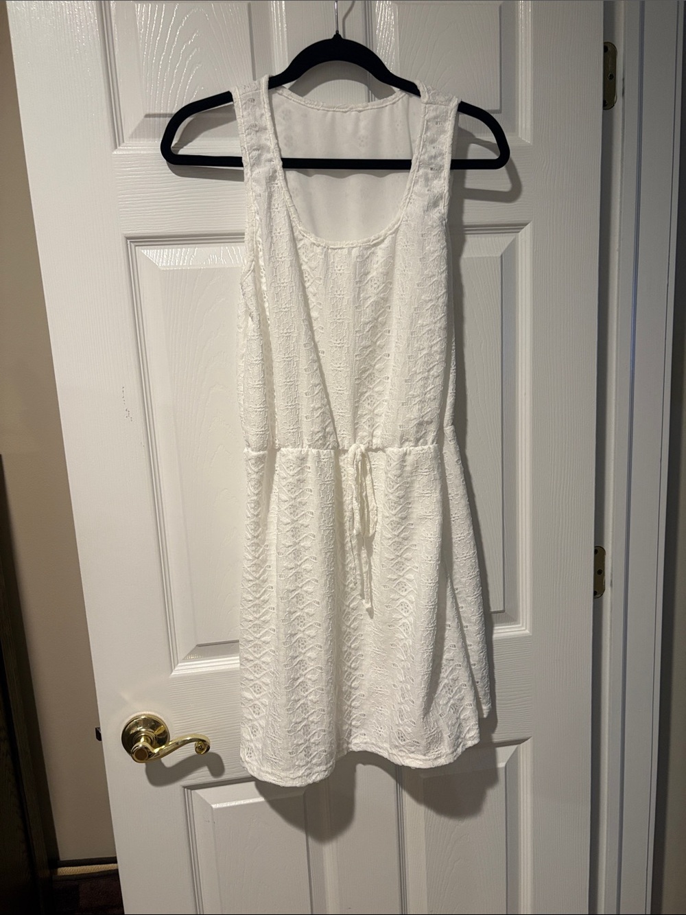 White Textured Sleeveless Tie-Waist Sundress